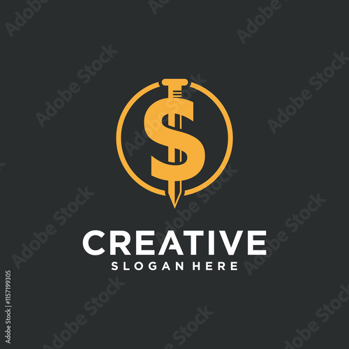 S letter logo steel nails for home building, Steel nails logo for building carpentry.