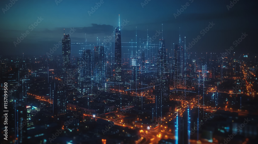custom made wallpaper toronto digitalSmart digital Innovation city with connection network reciprocity over the cityscape. of future smart wireless digital city and social media networking systems that connects people with in city