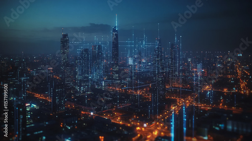 Wallpaper Mural Smart digital Innovation city with connection network reciprocity over the cityscape. of future smart wireless digital city and social media networking systems that connects people with in city Torontodigital.ca