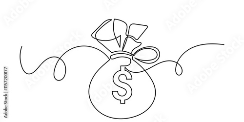 Continuous line drawing of the money bag.Money saving Investment and finance bank concept. Money storage and investment single-line art vector illustration.