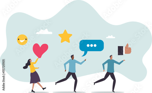 Social media customer feedback review, employee satisfaction, positive feedback on online ranking,business concept.flat character.
