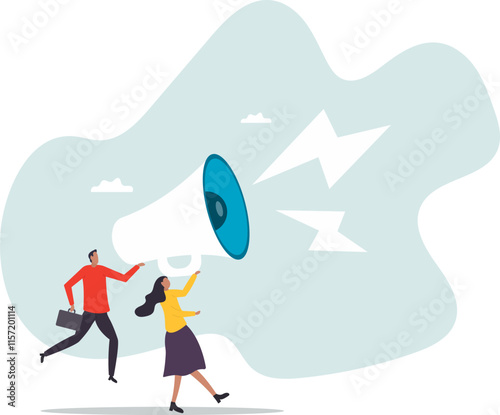 Marketing communication, announce promotion or communicate with employees, community or organization speech,business concept.flat character.
