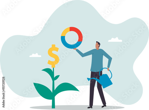 Investment portfolio, asset allocation to build passive income, wealth management or mutual fund planning, investment growth.business concept.flat character.