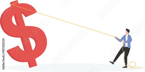 The businessman uses a rope to enclose the bar graph and tries to avoid the domino effect.
