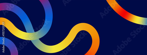 Dynamic colorful curved lines on blue background. Gradient spuiggle lines for minimal design element concept
