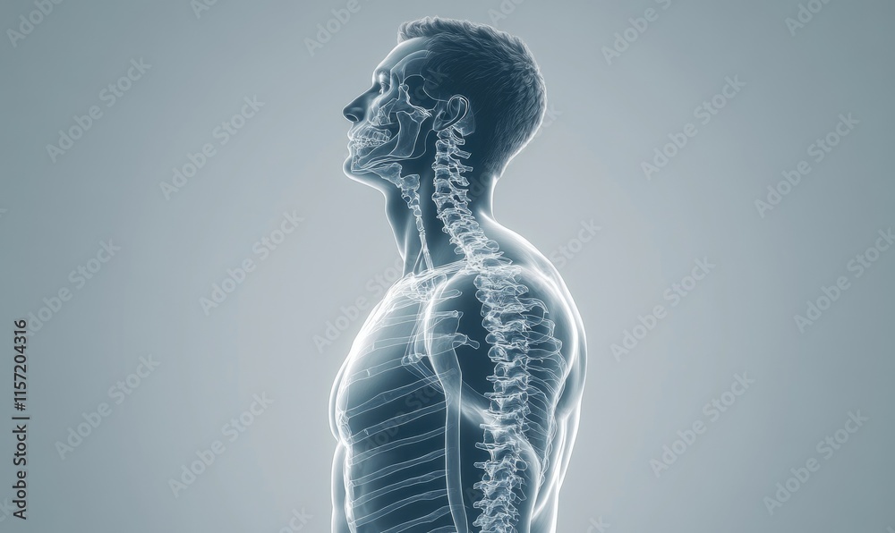 A man's skeleton is shown in a 3D image A man's skeleton is shown in a 3D image