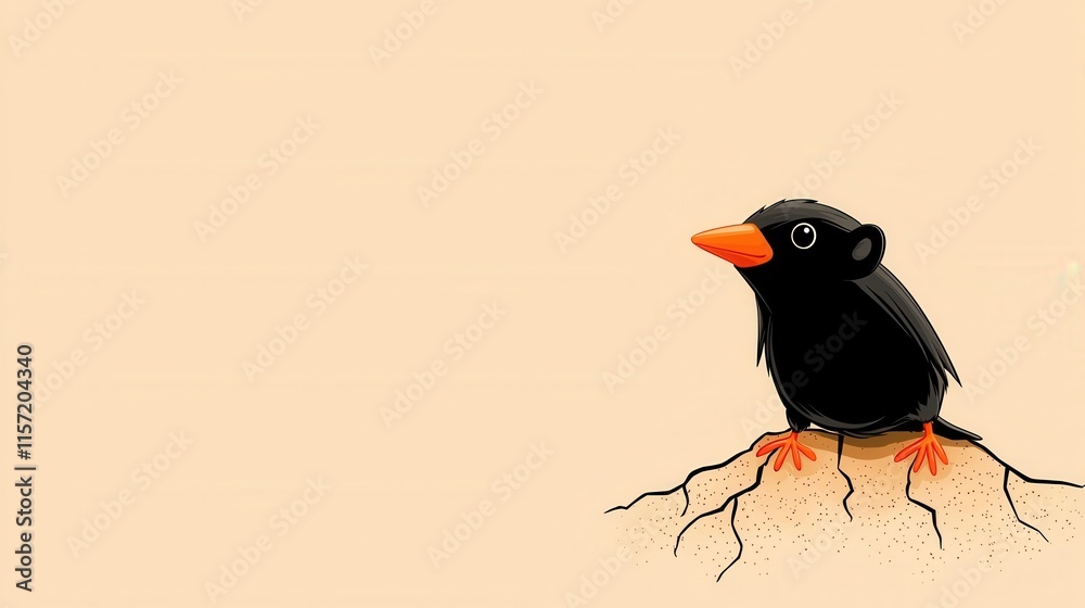 Fototapeta premium Close Up Portrait of a Black Bird Perched on a Branch