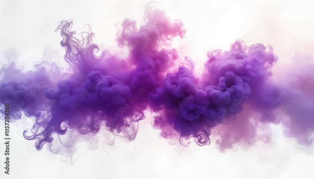 Fototapeta premium Abstract purple smoke clouds against transparent background. Dynamic flow, swirling shapes create colorful design. Modern design. Vivid purple hues. Intriguing abstract art. Possible use for