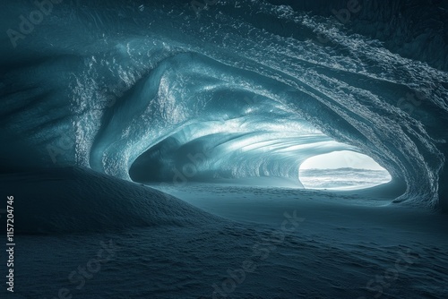 A magnificent ice cave with luminous blue glacial formations, showcasing the ethereal beauty and ever-changing allure of the icy wilderness. photo