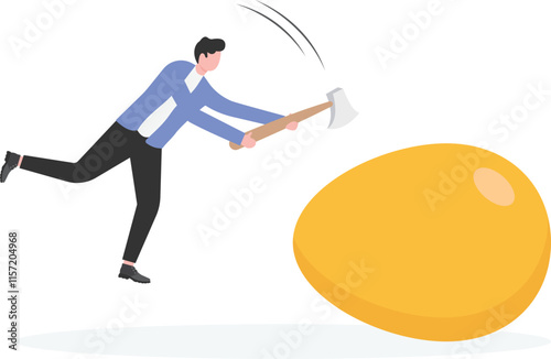 Hand holding a nail hammer broke the egg, business concept illustration

