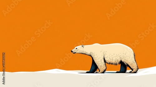 Powerful Polar Bear Stalking on Icy Arctic Landscape with Snow and Ice Formations