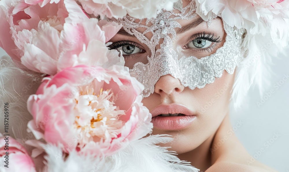 A woman wearing a mask and a flower crown