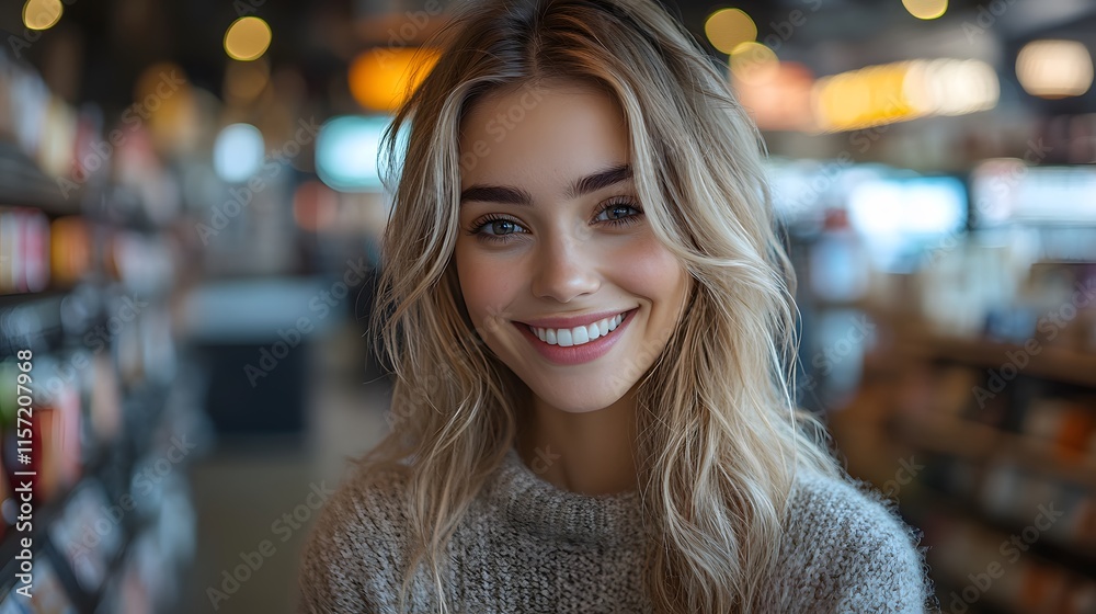 A smiling customer receiving tailored product recommendations via a sleek mobile app A smiling customer receiving tailored product recommendations via a sleek mobile app