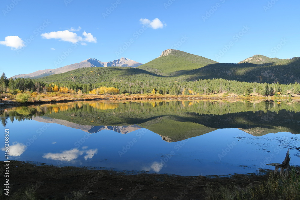 Autumn mountains seen from the lakeside of Lily lake, Estes Park, Colorado Autumn mountains seen from the lakeside of Lily lake, Estes Park, Colorado