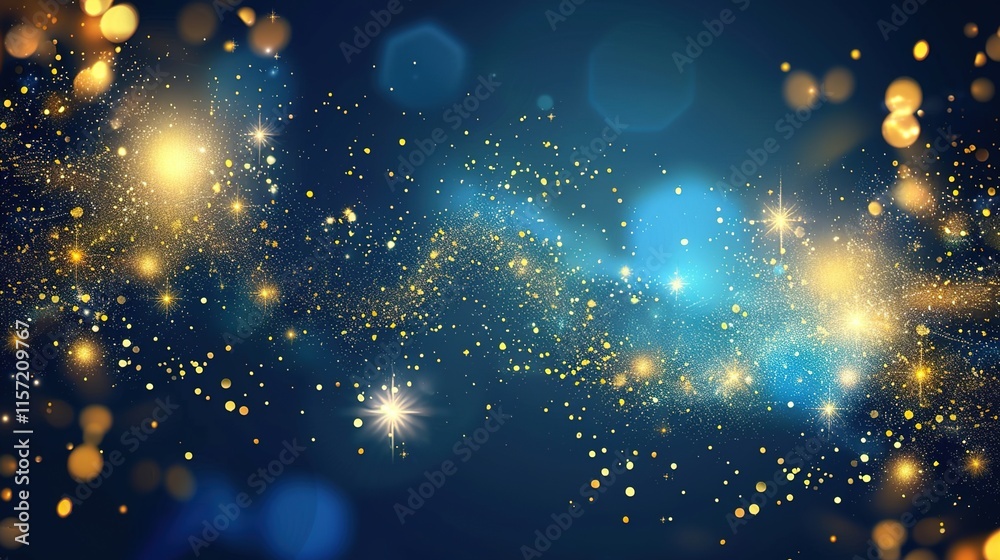 Obraz premium Elegant Mystique of Dark Blue and Gold: Unveiling the Allure of Abstract Backgrounds with Bokeh and Gold Foil Texture