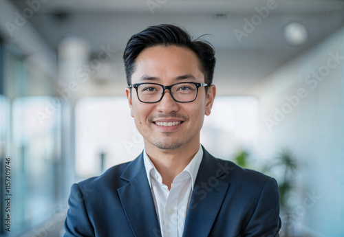Happy middle aged professional business man, smiling mature executive ceo manager, 45 years old male entrepreneur, confident business owner wearing glasses in office. Headshot portrait.