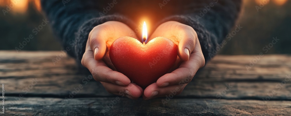 Capture the warmth of affection with this close-up image showcasing hands gently lighting a heart-shaped candle The soft candlelight glow embodies the essence of Valentines Day and the tender bond of Capture the warmth of affection with this close-up image showcasing hands gently lighting a heart-shaped candle The soft candlelight glow embodies the essence of Valentines Day and the tender bond of