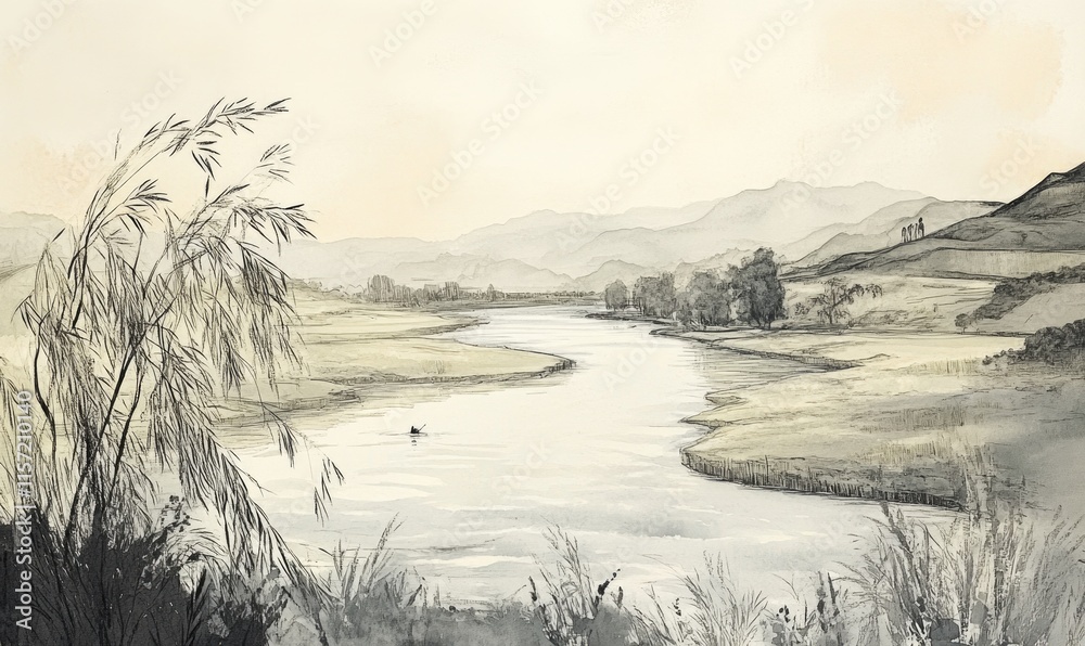 Fototapeta premium A river with a tree on the left side