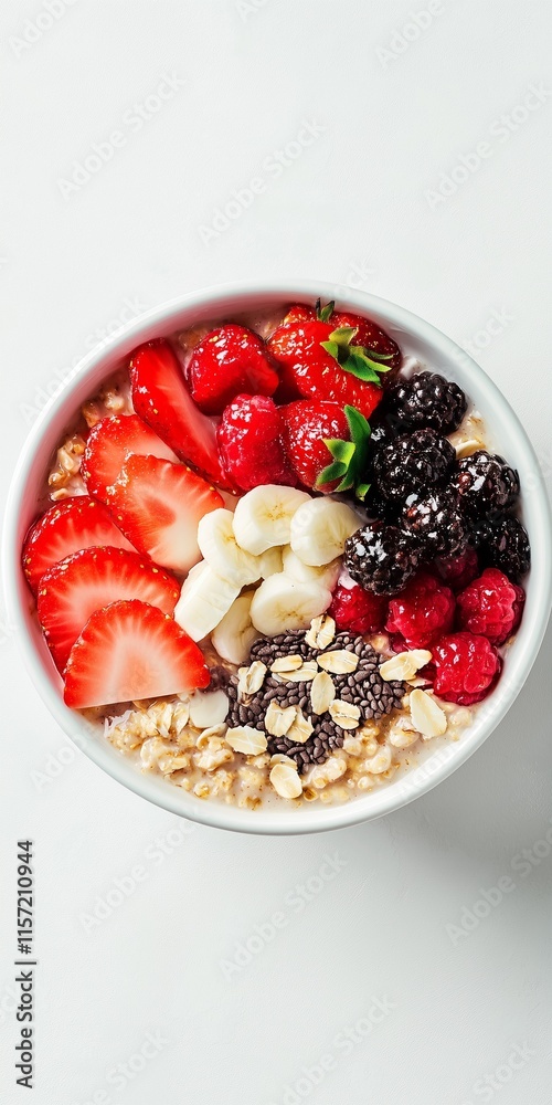 Oatmeal bowl with fresh berries and banana slices Oatmeal bowl with fresh berries and banana slices