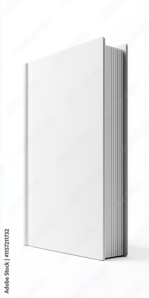 Minimalist white hardcover book on white background.