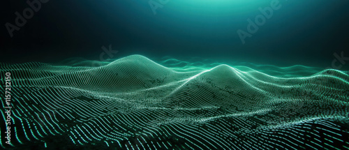 Cinematic portrayal of underwater sonar waves radiating in serene blue depths photo