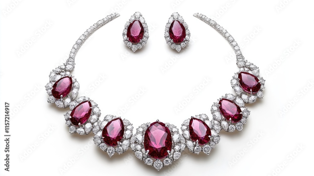 Elegant ruby necklace and earrings set with diamond accents Elegant ruby necklace and earrings set with diamond accents
