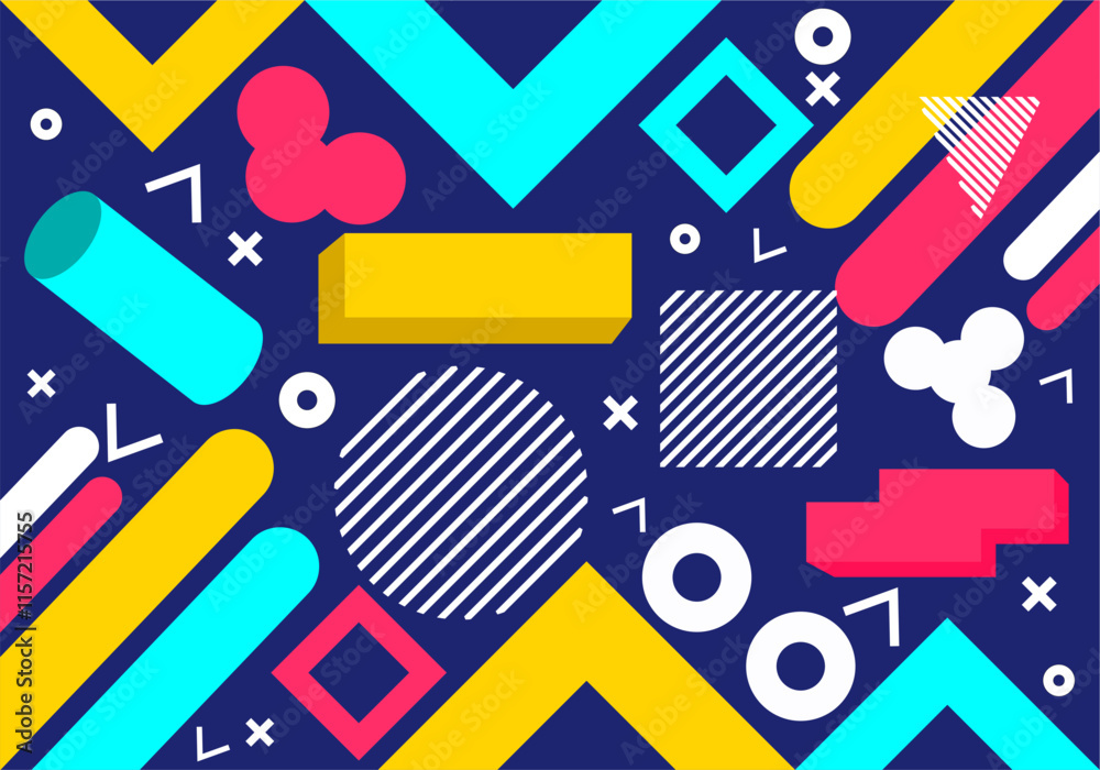 Fototapeta premium Geometric pattern memphis style background, shapes background.