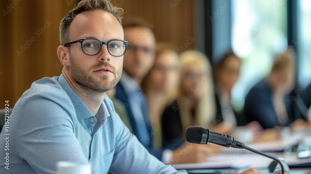 Business meeting with a focused participant in a modern office Business meeting with a focused participant in a modern office