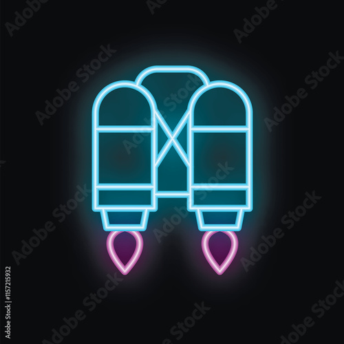 Blue and purple neon jetpack glowing on black background