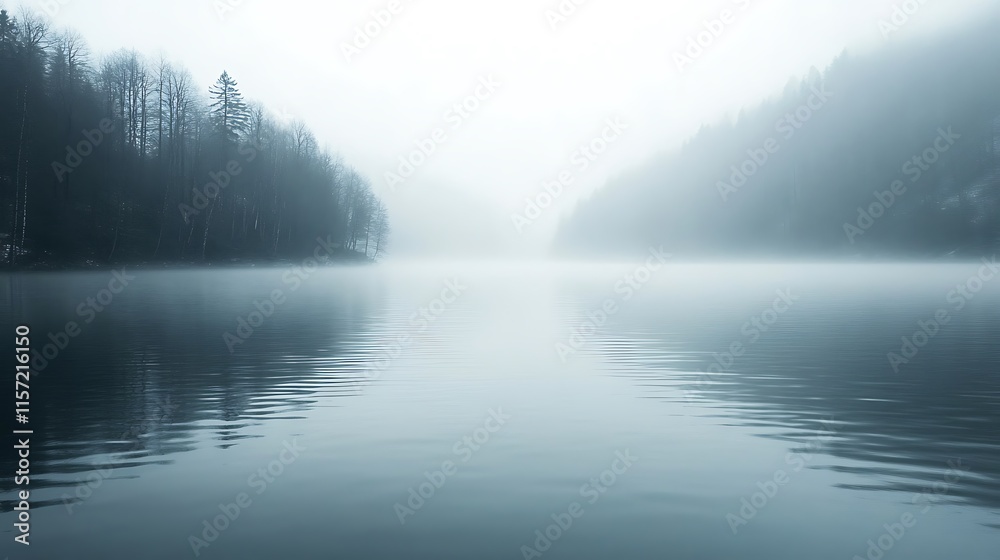 Fototapeta premium Misty Lake: Photograph a lake shrouded in mist