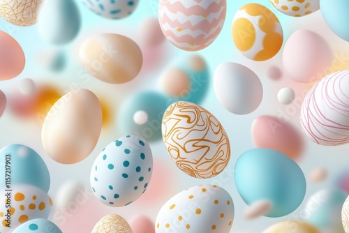 Colorful Easter eggs float gracefully against a softfocused background, creating the ideal scene for celebrating the immense joy and happiness that comes with this delightful festive season photo