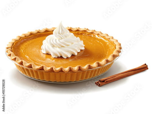 Pumpkin Pie A rustic pumpkin pie on a transparent background, with a perfectly flaky crust and a smooth, velvety pumpkin photo