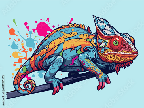 The chameleon made in colorful art style. Vector illustration
