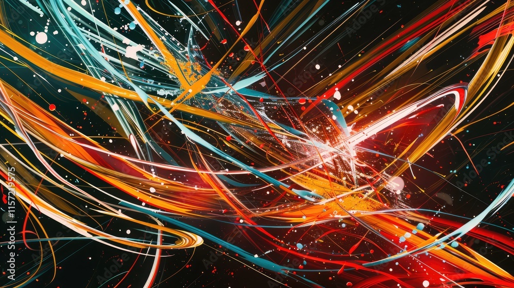 An abstract background composed of a chaotic yet harmonious arrangement of colorful lines and splashes, suggesting energy and creativity An abstract background composed of a chaotic yet harmonious arrangement of colorful lines and splashes, suggesting energy and creativity