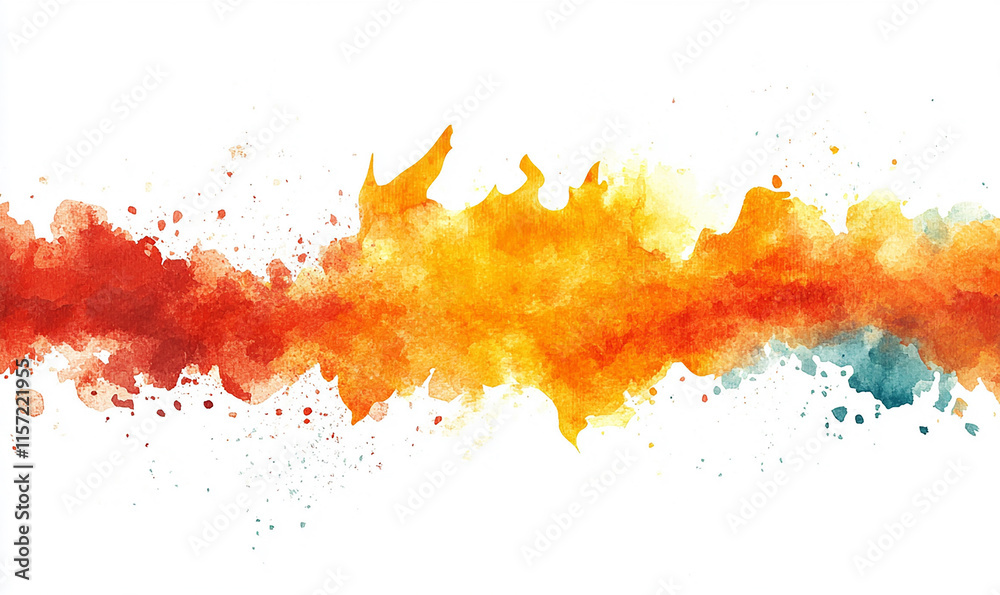 Fototapeta premium Luxury border watercolor fire flame isolated on white background, brush and splash technique painting 