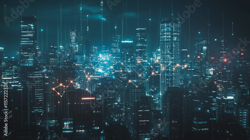 Wallpaper Mural Smart digital Innovation city with connection network reciprocity over the cityscape. of future smart wireless digital city and social media networking systems that connects people with in city Torontodigital.ca