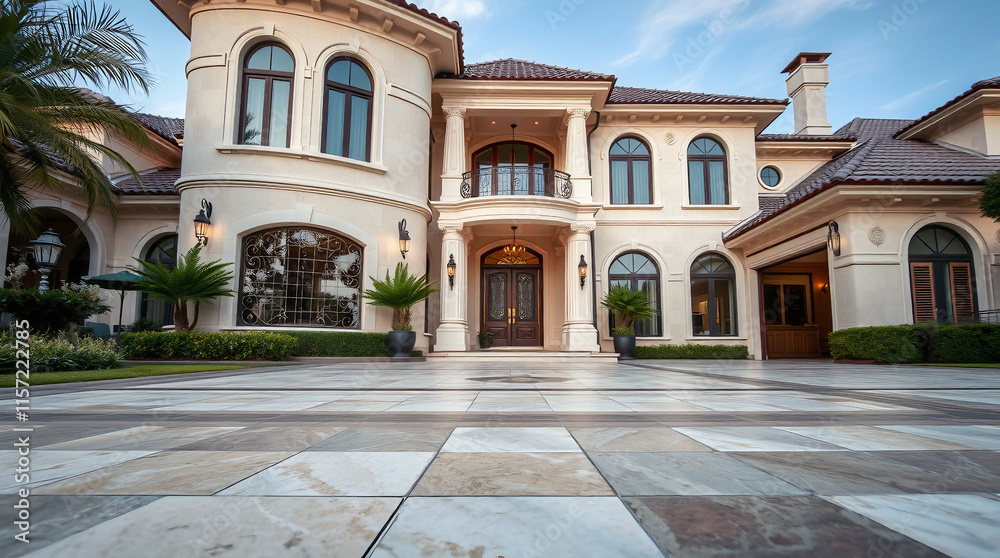 Exterior View of a Large Mediterranean-Style Residence Exterior View of a Large Mediterranean-Style Residence