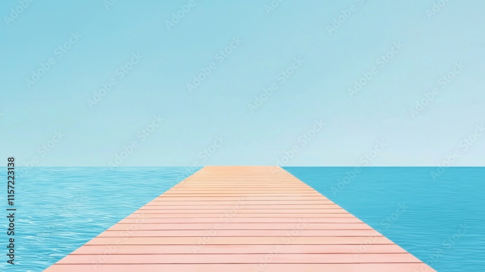 Fototapeta premium Tranquil Wooden Pier Stretching Into Turquoise Ocean Under Clear Blue Sky