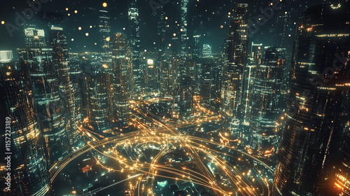 Wallpaper Mural Smart digital Innovation city with connection network reciprocity over the cityscape. of future smart wireless digital city and social media networking systems that connects people with in city Torontodigital.ca