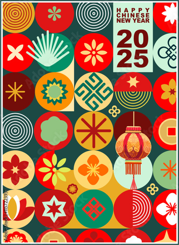 Happy Chinese New Year! Fully editable (vector) poster, card on the theme of the Asian Year of the Snake in flat style. Digital illustration in bright colors.