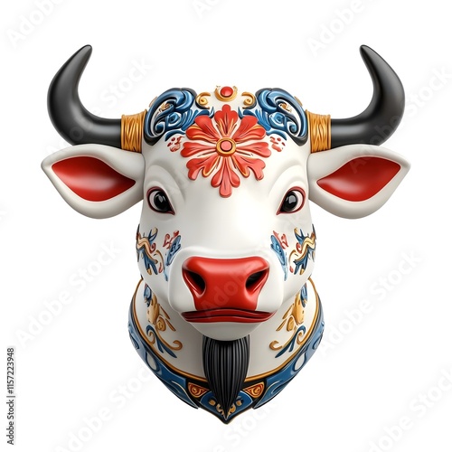 Colorful Decorative Cow Head with Floral Patterns and Details photo