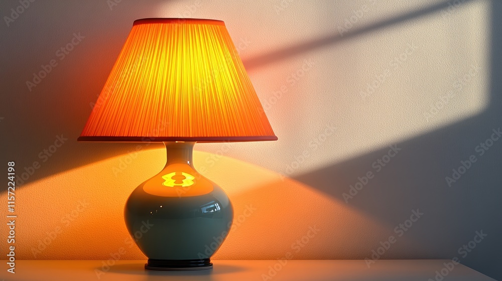 Stylish table lamp casting warm light and shadows on the wall Stylish table lamp casting warm light and shadows on the wall