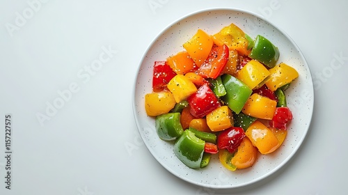 Colorful Fresh Cut Bell Peppers on a White Plate