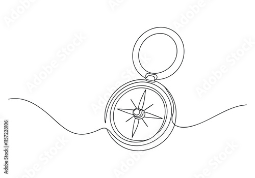 Continuous One-Line Drawing of a Traveler's Compass - Minimalist Exploration Art"