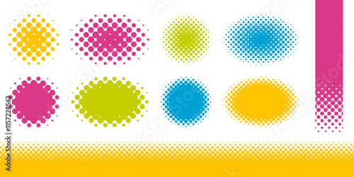 ハーフトーン　あしらい　セット　円　楕円　フレーム　見出し　カラフル　ベクター