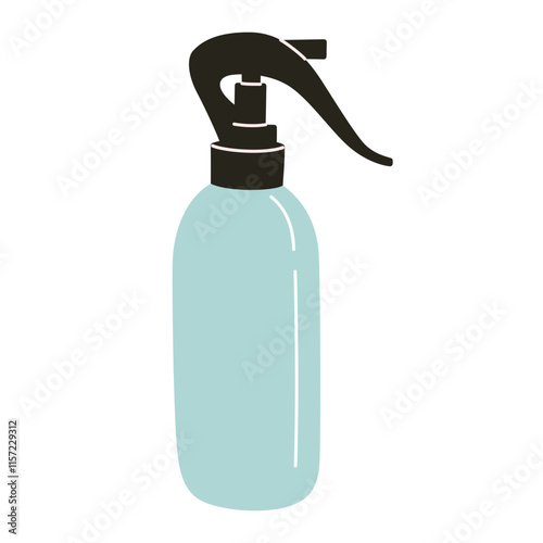 Vector illustration of spray bottle for cleaning and laundry. Flat cartoon style, bright colors, doodle ideal for fabric care, hygiene, household, and maintenance themes, isolated colored clipart