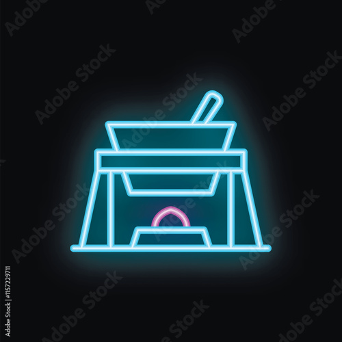 Neon fondue sign with burner and a pot, perfect for a restaurant