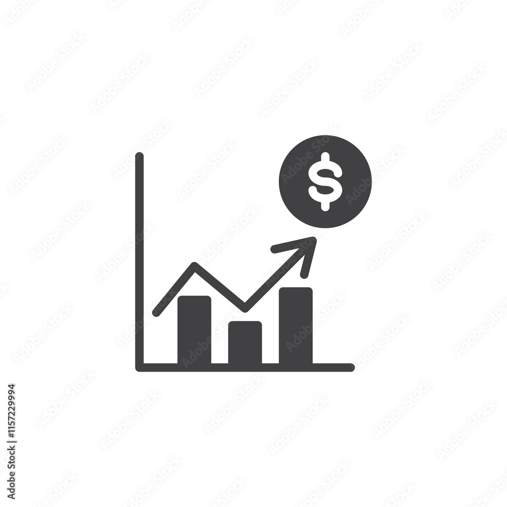 A chart with a dollar sign and a rising arrow vector icon A chart with a dollar sign and a rising arrow vector icon