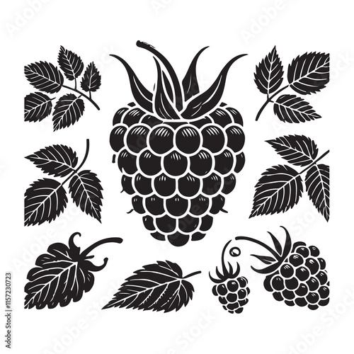 Strawberry Silhouette Vector Illustration, Solid White Background.