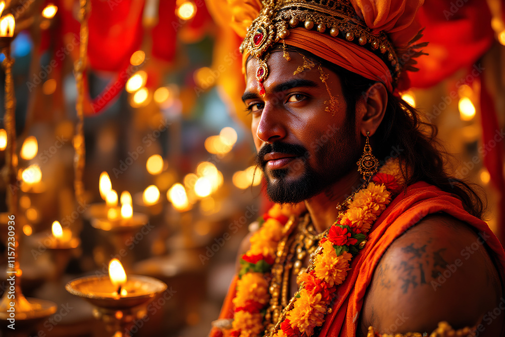 Obraz premium Thaipusam Celebration with Traditional Attire and Lamps